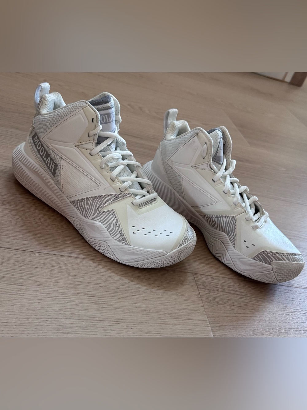 White Kids Athletic Shoes with Subtle Gray Accents - Brand: Moolah